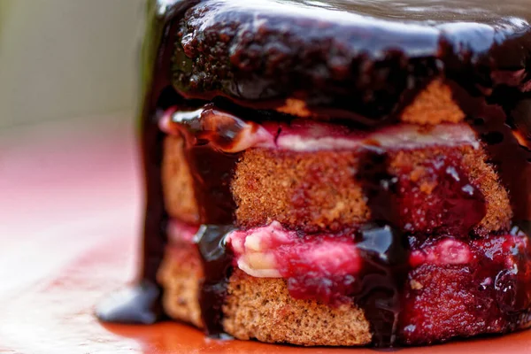 Svart Skogstårta Schwarzwalder Kirschtorte Kaka Schwarzwalder Gateau Med Mörk Choklad — Stockfoto