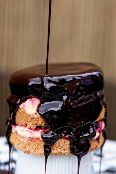 Чорний Лісовий Торт Schwarzwalder Kirschtorte Cake Black Forest Gateau Темним — стокове фото