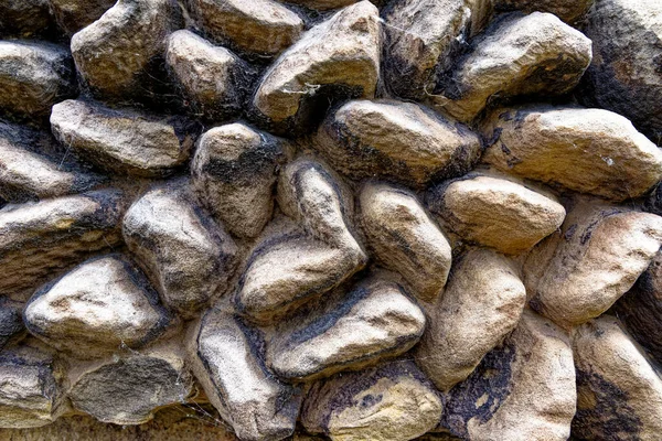 Textura Una Pared Vieja Con Piedras Diferentes Tamaños Detalle Una — Foto de Stock