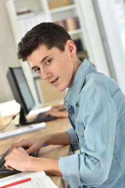 masaüstü bilgisayarda okuyan genç