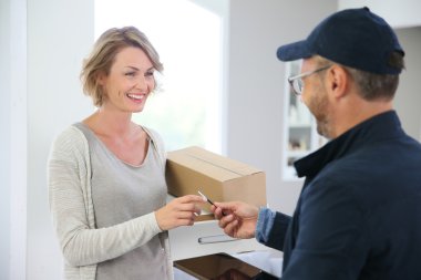 Woman receiving package clipart