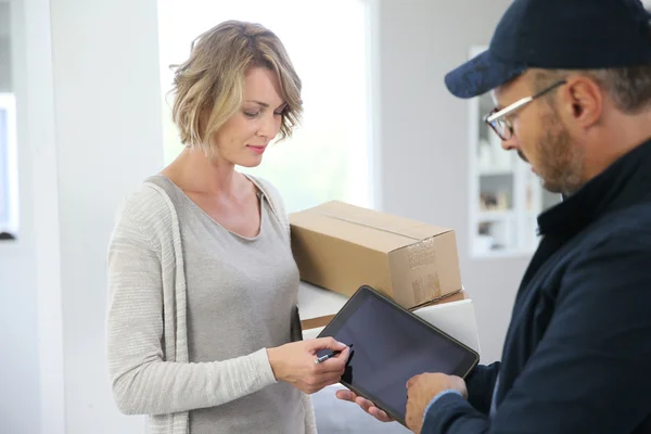 Woman receiving package