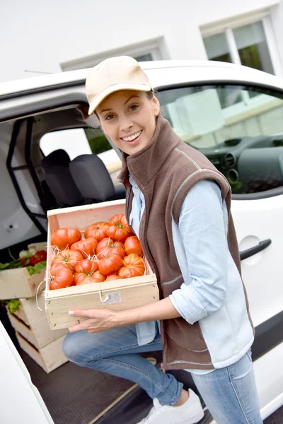 Agricultor que entrega legumes frescos — Fotografia de Stock