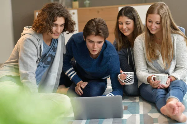 Gruppe Von Mitbewohnern Hat Spaß Hause — Stockfoto