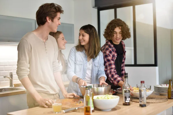 Lägenhetskompisar Matlagning Tillsammans Hemma — Stockfoto