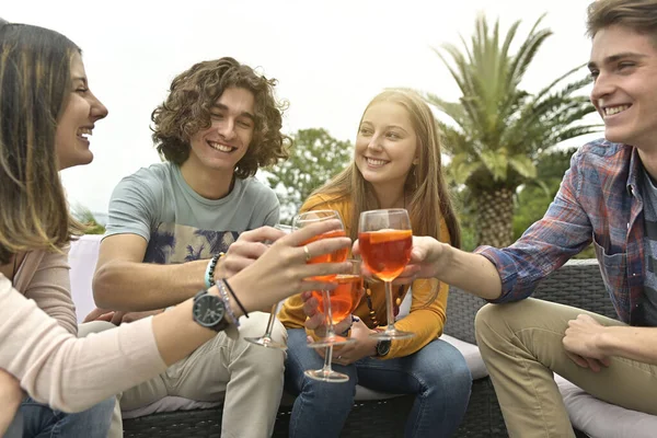 Vriendengroep Die Samen Een Drankje Drinken Het Einde Van Het Stockfoto