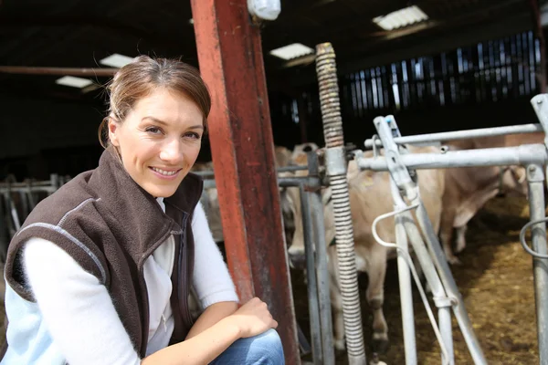 Fokker vrouw permanent in schuur — Stockfoto