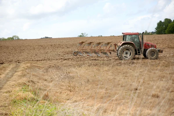 Traktor mezőgazdasági területen fut — Stock Fotó