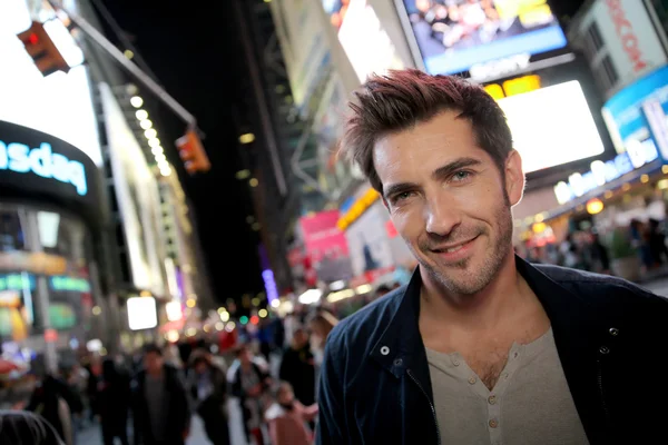 Man in Time Square on Broadway street — Stock Photo, Image