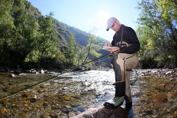 Flyfisherman επιλογή τεχνητή πετούν ως δόλωμα — Φωτογραφία Αρχείου