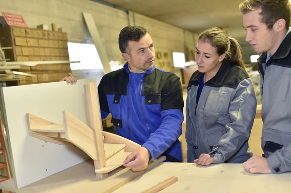 Students in woodwork training course — Stock Photo, Image