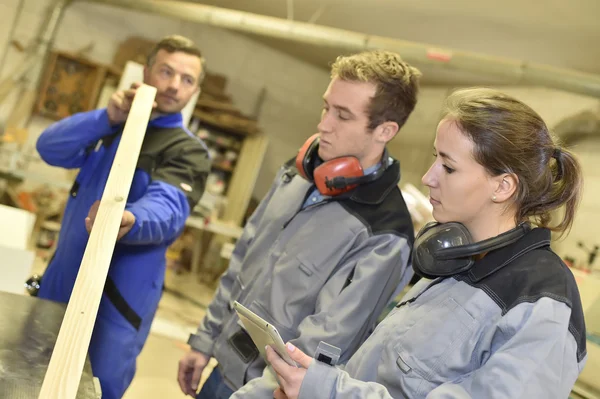 Students in woodwork training course — Stock Photo, Image