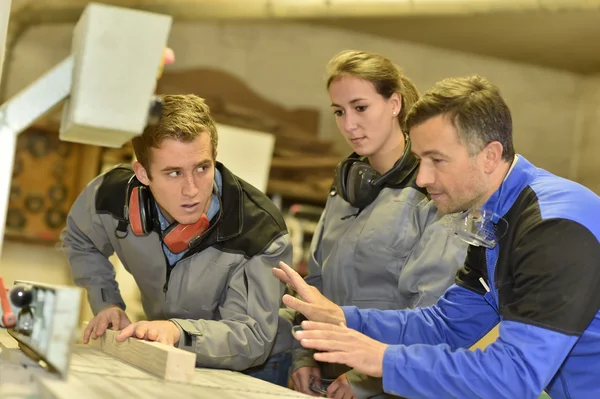 Students in woodwork training course — Stock Photo, Image