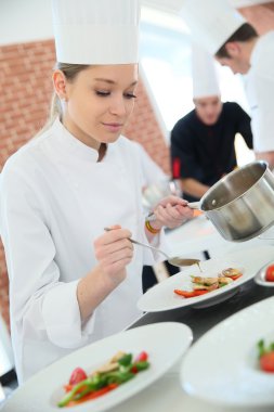 Woman in cooking class clipart