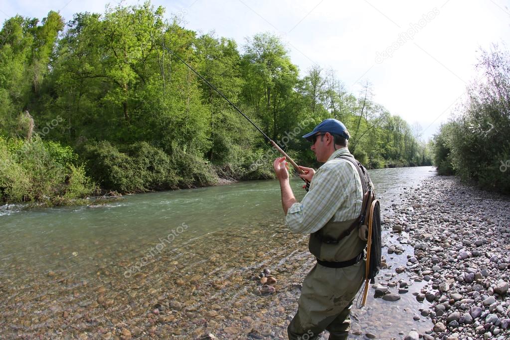 Fisherman with fishing line
