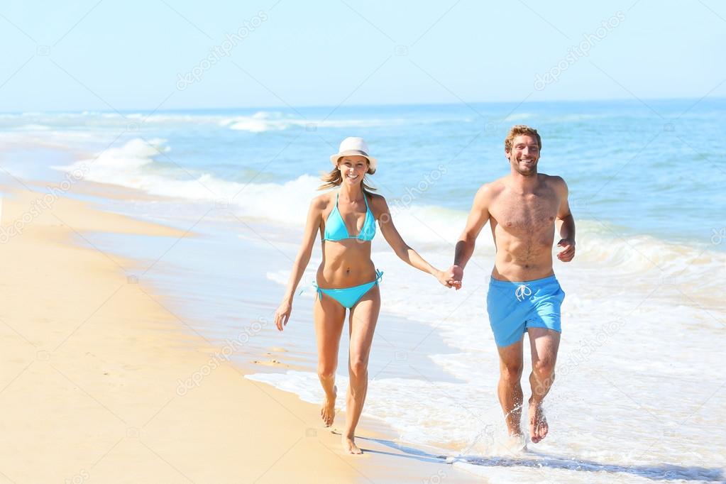 Couple having fun running