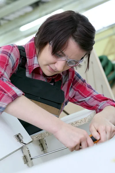 Kadın marangoz mobilya montaj — Stok fotoğraf