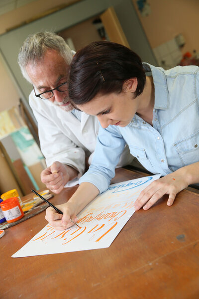 woman at school studying