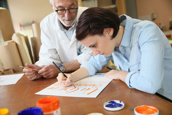 woman at school studying
