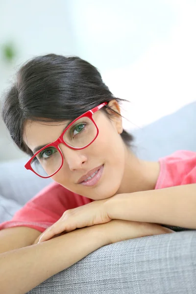 Beautiful brunette wearing eyeglasses — Stock Photo, Image