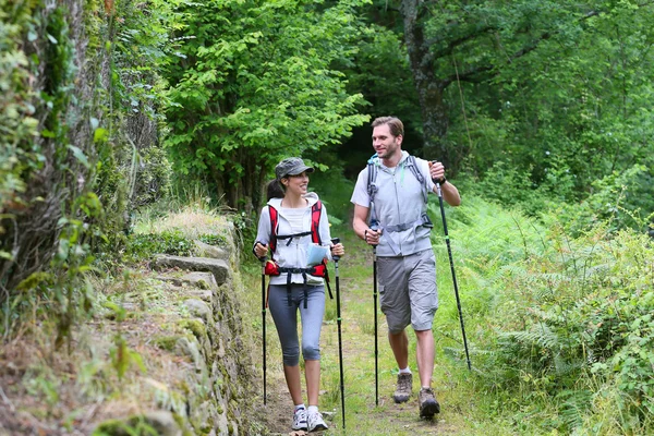 Paar Wanderer zu Fuß — Stockfoto