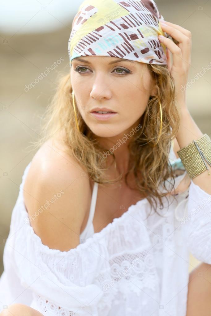 attractive woman in  gypsy style posing
