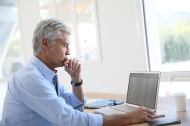 Dizüstü bilgisayarda çalışan iş adamı