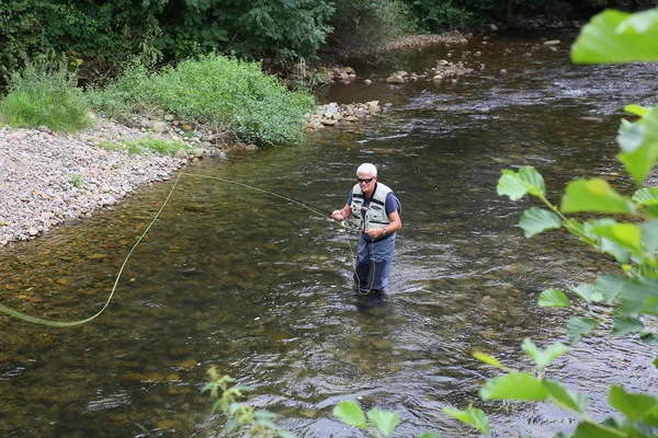 Pesca con mosca en el río — Foto de Stock