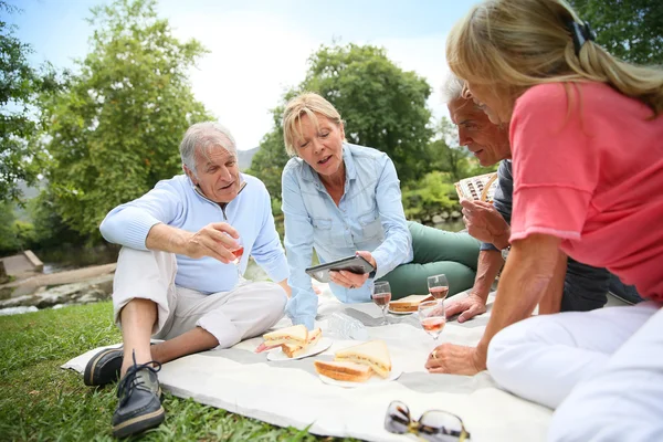 Mensen genieten van picknick op zonnige dag — Stockfoto