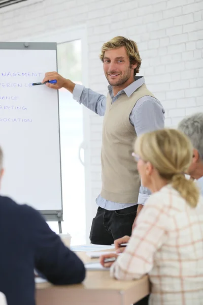 Business instructor leading meeting — Stock Photo, Image