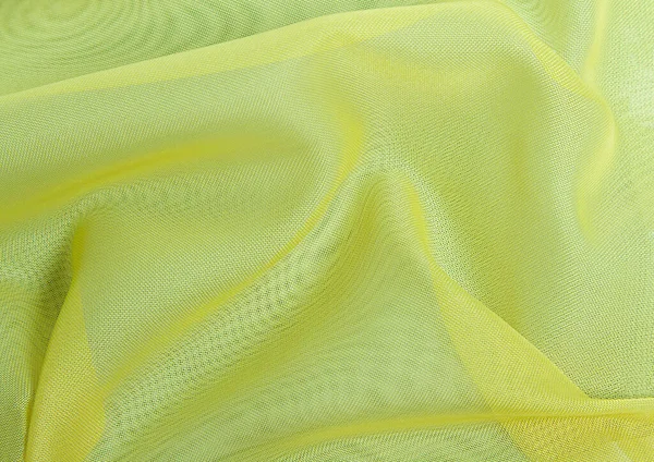 Yellow Crumpled Fabric Background Light Airy Transparent Fabric Texture Fabric — Stock Photo, Image