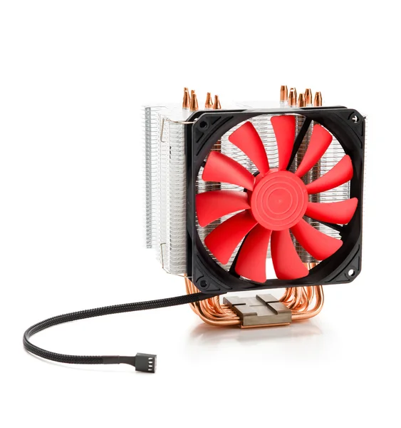 CPU cooler with fan and heat pipes on white background — Stock Photo, Image