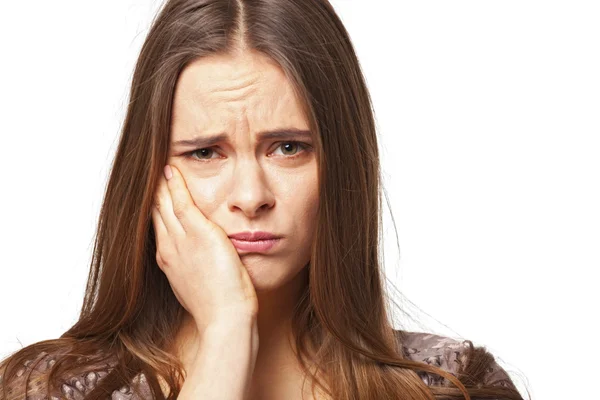 Retrato de mujer joven y hermosa con dolor de muelas aislado . —  Fotos de Stock