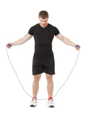 Genç erkek beyaz arka plan izole atlama