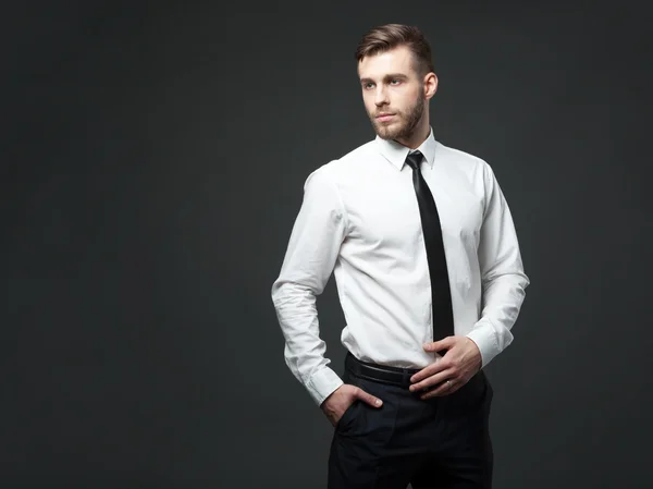 Estudio retrato de joven hombre de negocios guapo posando . —  Fotos de Stock