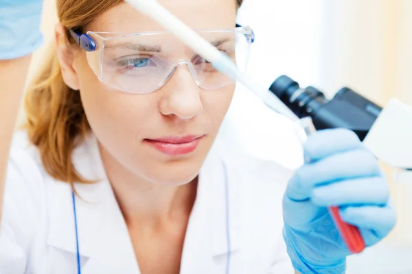 Giovane scienziato che lavora con campioni in laboratorio . — Foto Stock