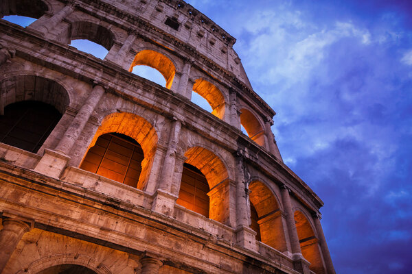 Night view of Roman Coliseum, Rome, Italy.