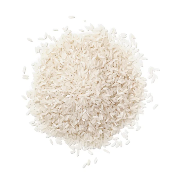 Pilha de arroz branco isolada sobre fundo branco . — Fotografia de Stock