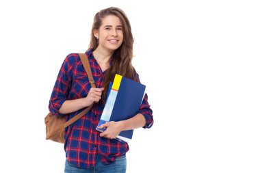 İzole kitap ile genç mutlu öğrenci.