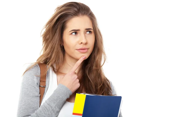 Pensativo joven estudiante aislado en blanco . — Foto de Stock