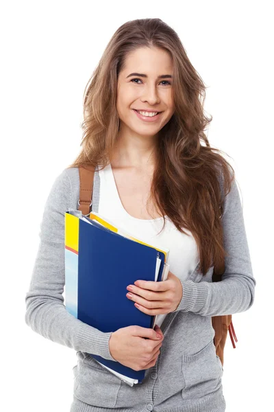 Giovane studente felice isolato su bianco . — Foto Stock