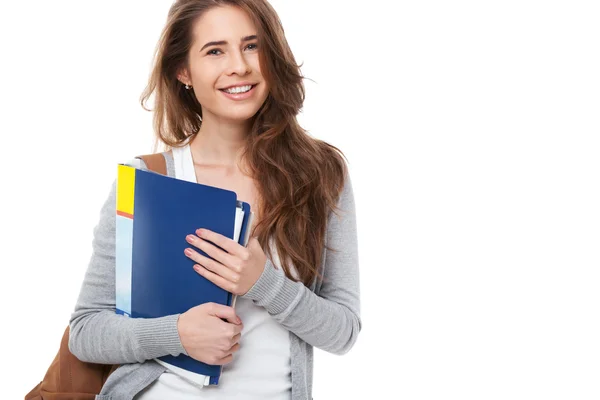 Giovane studente felice isolato su bianco . — Foto Stock