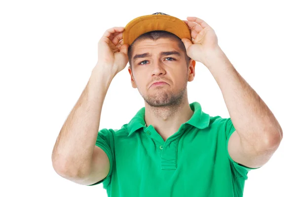 Joven guay mirando hombre posando en estudio . Fotos de stock libres de derechos