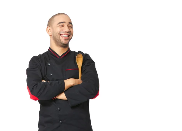 Retrato de feliz cozinheiro profissional afro-americano isolado . — Fotografia de Stock