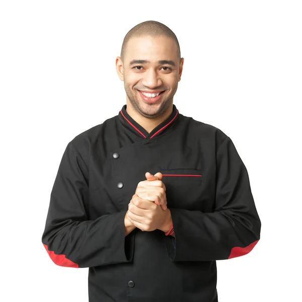 Portrét šťastný Afro americký profesionální kuchař, samostatný. — Stock fotografie