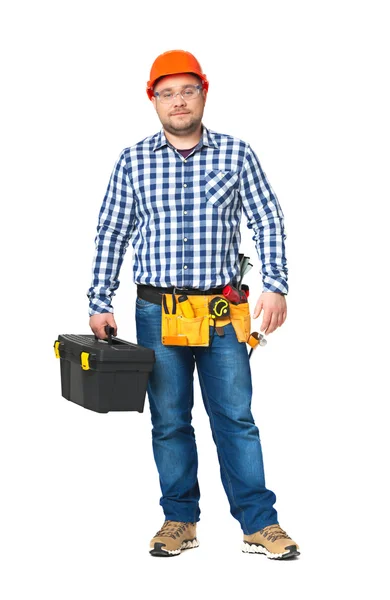 Portrait of construction builder isolated on white. — Stock Photo, Image