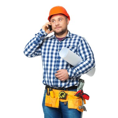 İnşaat Oluşturucu üzerinde beyaz izole portresi.