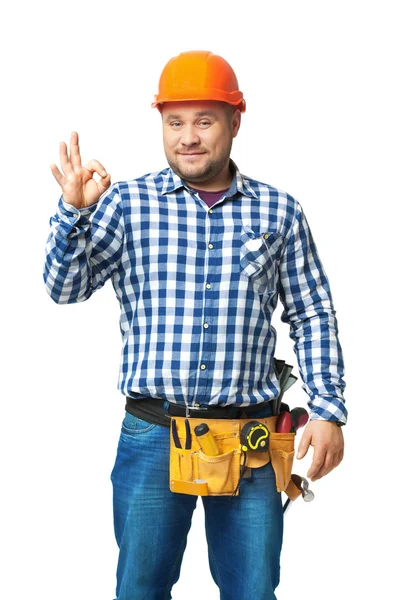 Retrato de construtor de construção isolado em branco . — Fotografia de Stock