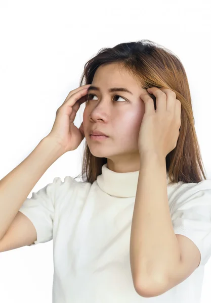 Mujer asiática con dolor de cabeza . —  Fotos de Stock