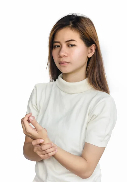 Asian woman with a hand pain . — Stock Photo, Image